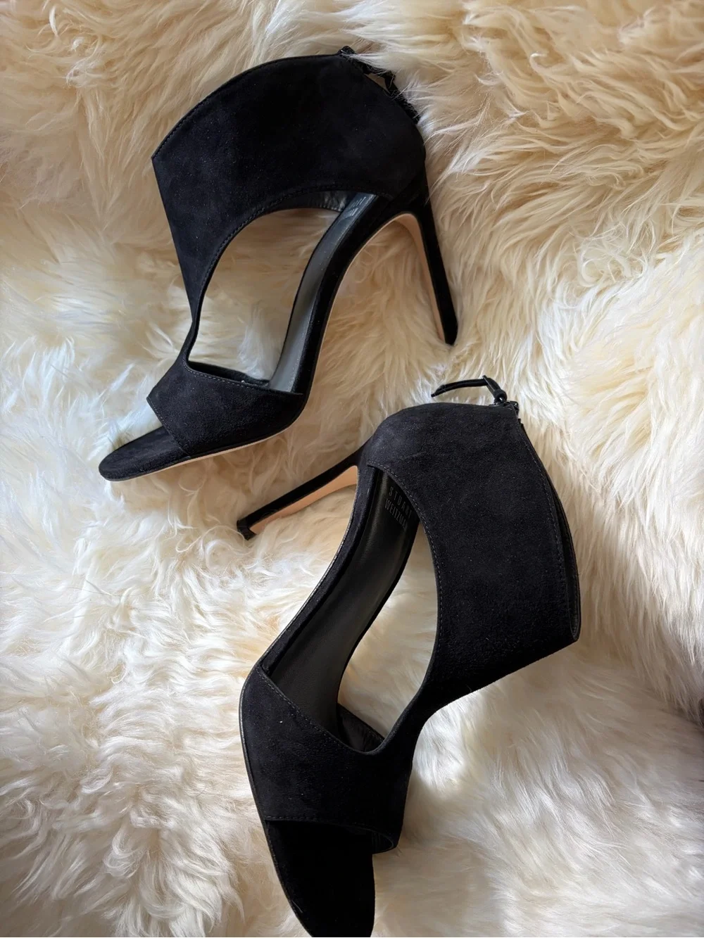 Stuart Weitzman Hot Stuff Black Suede Cutout Open Toe Heels Booties Size 6
